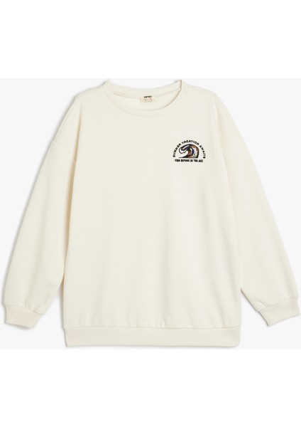Kaykay Baskılı Uzun Kollu Bisiklet Yaka Sweatshirt