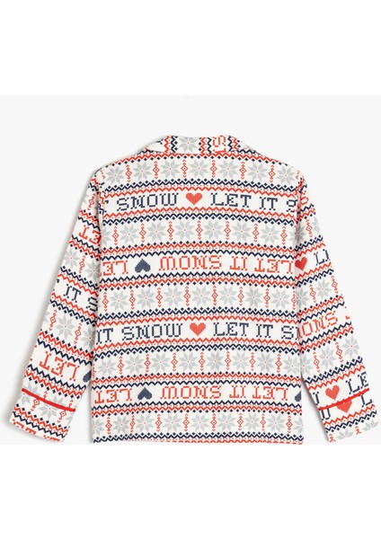 Yılbaşı Desenli Pamuklu Uzun Kollu Pijama Üstü fiyatları