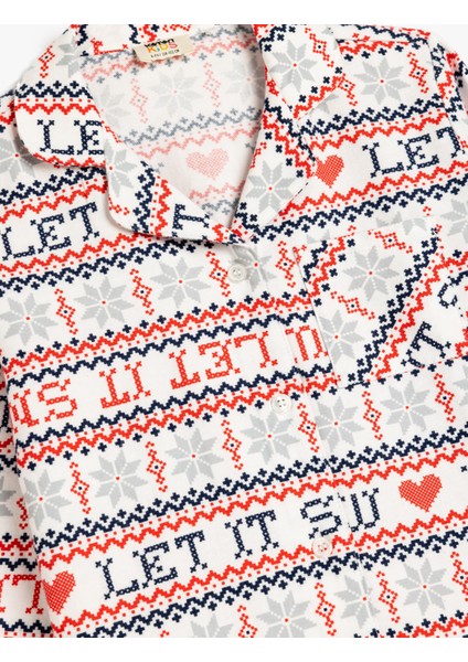 Yılbaşı Desenli Pamuklu Uzun Kollu Pijama Üstü modelleri