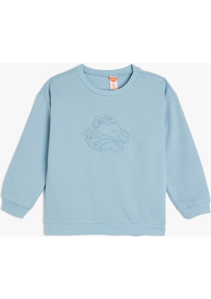 Kaplan Desenli Uzun Kollu Bisiklet Yaka Sweatshirt