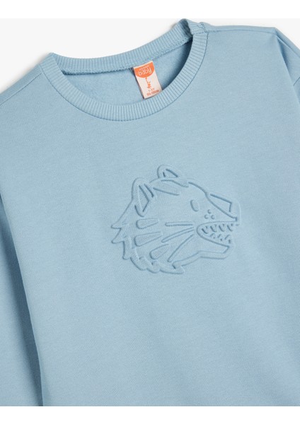 Kaplan Desenli Uzun Kollu Bisiklet Yaka Sweatshirt