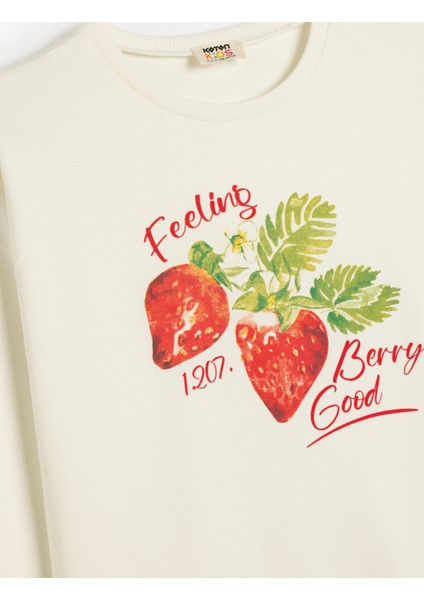 Sweatshirt Çilek Baskılı Uzun Kollu Bisiklet Yaka Pamuklu