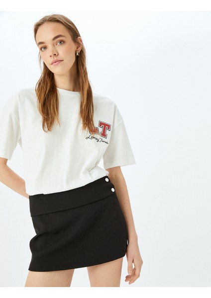 Looney Tunes Baskılı Lisanslı Bisiklet Yaka Kısa Kollu Oversize T-Shirt