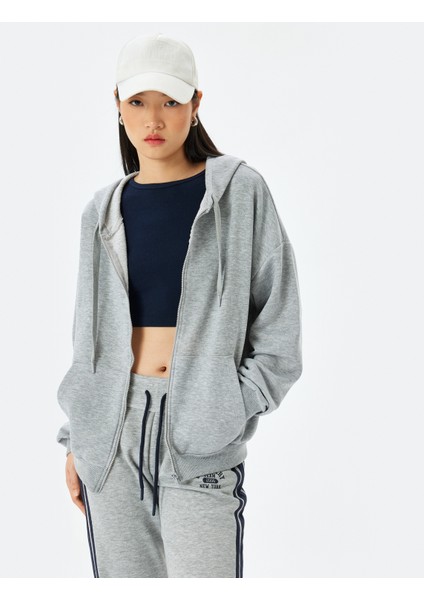 Fermuarlı Kanguru Cepli Oversize Kapüşonlu Sweatshirt