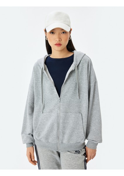 Fermuarlı Kanguru Cepli Oversize Kapüşonlu Sweatshirt