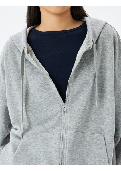 Fermuarlı Kanguru Cepli Oversize Kapüşonlu Sweatshirt