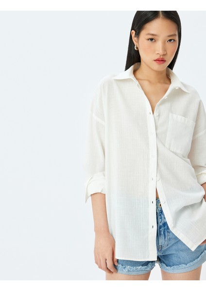 Klasik Yaka Düğmeli Cep Detaylı Uzun Kollu Gömlek fiyatları