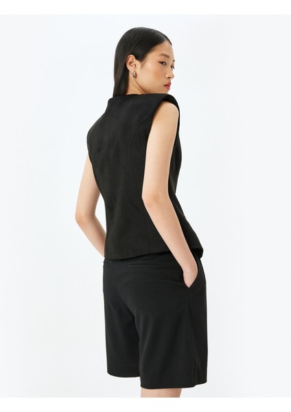 Düğmeli Fleto Cepli Bisiklet Yaka Slim Fit Yelek