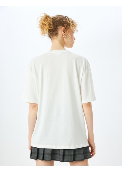 Ayı Baskılı Oversize Bisiklet Yaka Kısa Kollu T-Shirt