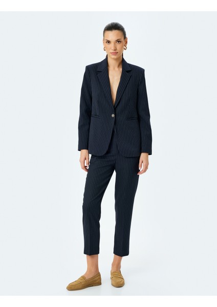 Slim Fit Yüksek Bel Cigarette Çizgili Pantolon