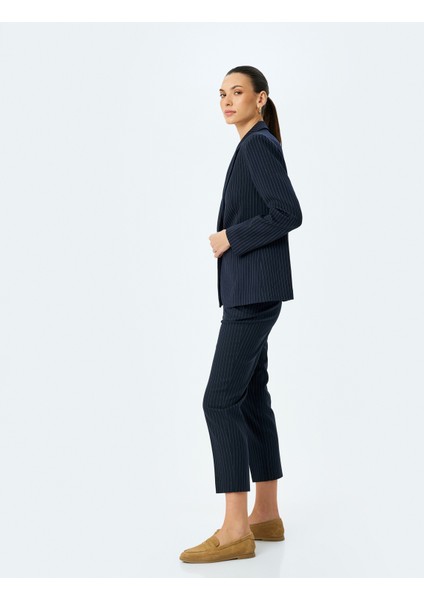 Slim Fit Yüksek Bel Cigarette Çizgili Pantolon