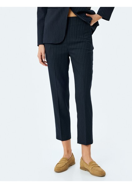 Slim Fit Yüksek Bel Cigarette Çizgili Pantolon