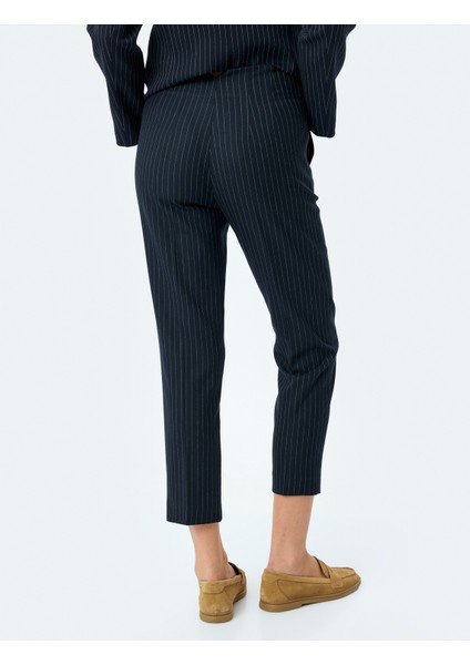 Slim Fit Yüksek Bel Cigarette Çizgili Pantolon
