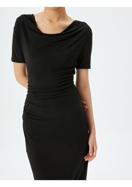 Yuvarlak Yaka Kısa Kollu Midi Boy Kalem Elbise indirimleri