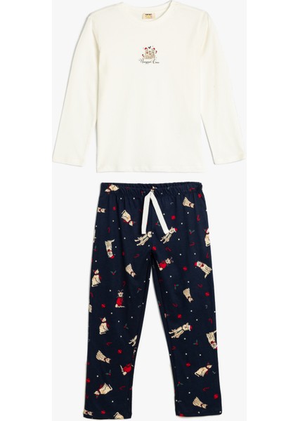Kedi ve Köpek Baskı Detaylı Uzun Kollu Pamuklu Pijama Takımı