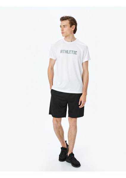 Bisiklet Yaka Slogan Baskılı Kısa Kollu Spor T-Shirt