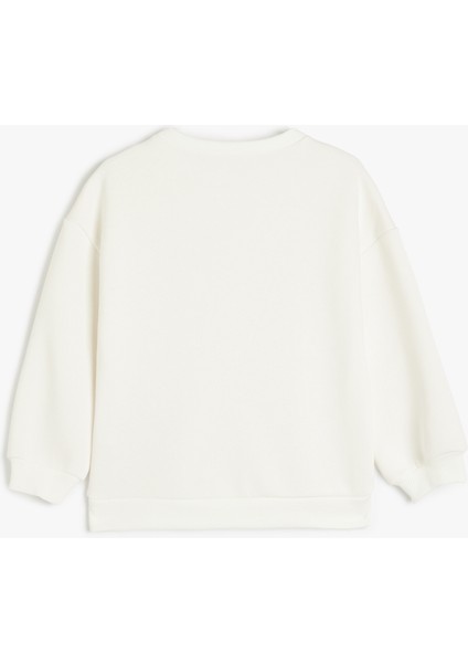 Ayıcık Baskılı Bisiklet Yaka Uzun Kollu Sweatshirt