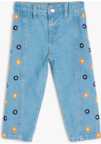 Nakış Detaylı Pamuklu Denim Pantolon