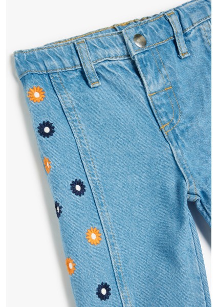 Nakış Detaylı Pamuklu Denim Pantolon