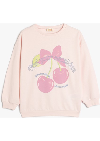 Sweatshirt Uzun Kollu Kedi Baskılı Bisiklet Yaka Pamuklu