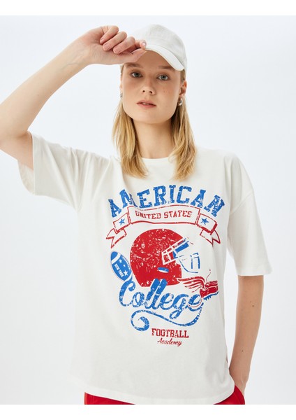 Kolej Baskılı Bisiklet Yaka Kısa Kollu T-Shirt