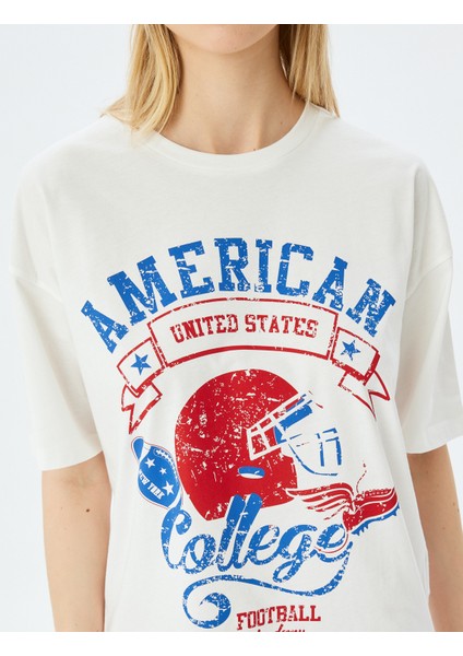 Kolej Baskılı Bisiklet Yaka Kısa Kollu T-Shirt