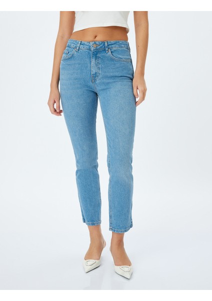 Normal Bel Slim Fit Düz Paça Cepli Düğmeli Kot Pantolon - Slim Straight Fit Jean modelleri