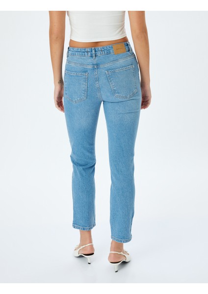 Normal Bel Slim Fit Düz Paça Cepli Düğmeli Kot Pantolon - Slim Straight Fit Jean fırsatları