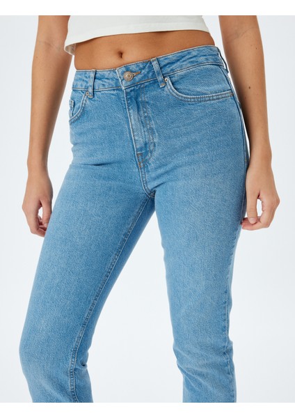 Normal Bel Slim Fit Düz Paça Cepli Düğmeli Kot Pantolon - Slim Straight Fit Jean indirimleri