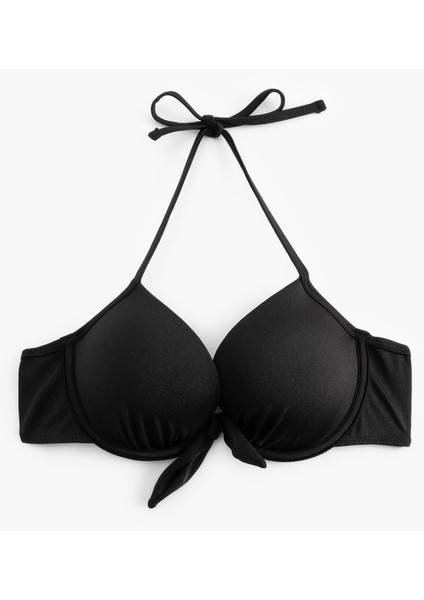 Boyundan Bağlamalı Fiyonklu Dolgulu Balenli Push Up Bikini Üstü