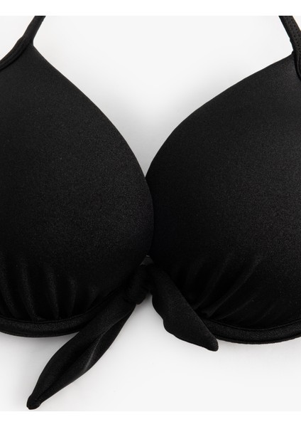 Boyundan Bağlamalı Fiyonklu Dolgulu Balenli Push Up Bikini Üstü