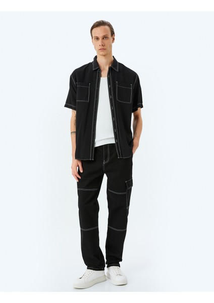 Oversize Pamuklu Dikiş Detaylı Kargo Straight Kot Pantolon