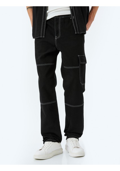 Oversize Pamuklu Dikiş Detaylı Kargo Straight Kot Pantolon