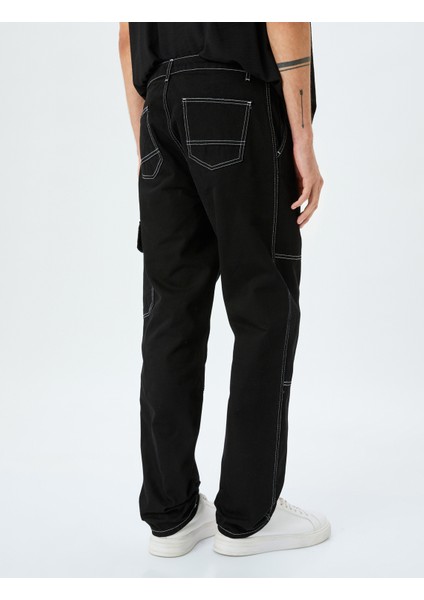 Oversize Pamuklu Dikiş Detaylı Kargo Straight Kot Pantolon