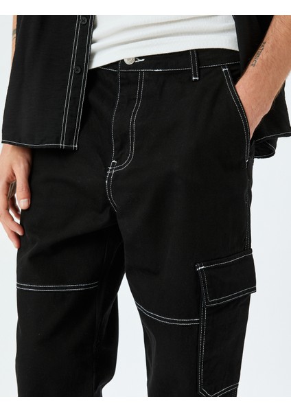 Oversize Pamuklu Dikiş Detaylı Kargo Straight Kot Pantolon