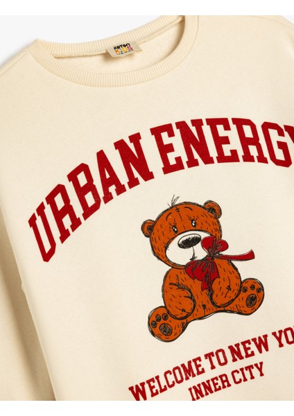 Ayıcık Baskılı Uzun Kollu Bisiklet Yaka Sweatshirt modelleri