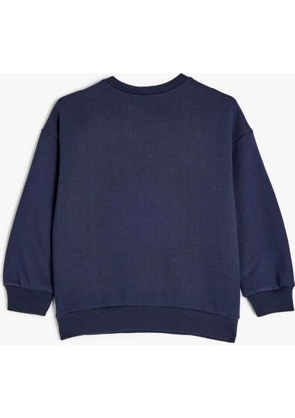 Slogan Baskılı Uzun Kollu Bisiklet Yaka Pamuklu Sweatshirt