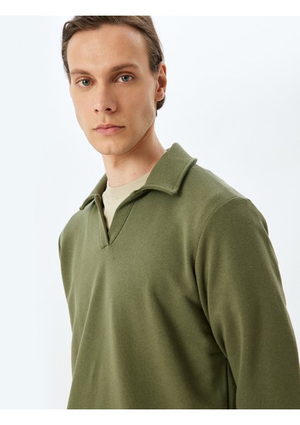 Uzun Kollu Pamuk Karışımlı Polo Yaka Sweatshirt