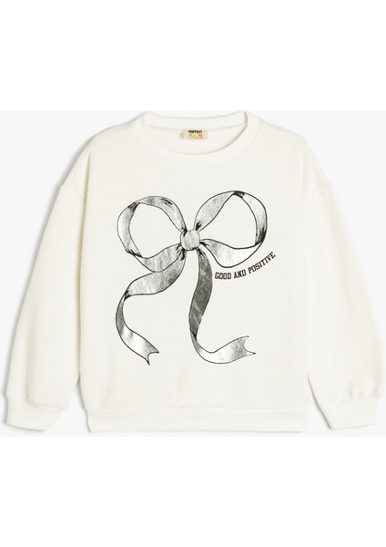 Fiyonk Baskılı Uzun Kollu Bisiklet Yaka Oversize Sweatshirt