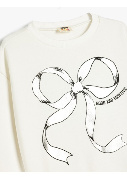 Fiyonk Baskılı Uzun Kollu Bisiklet Yaka Oversize Sweatshirt