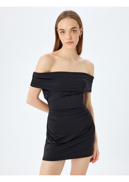 Madonna Yaka Omzu Açık Drapeli Slim Fit Mini Slip Elbise fiyatları