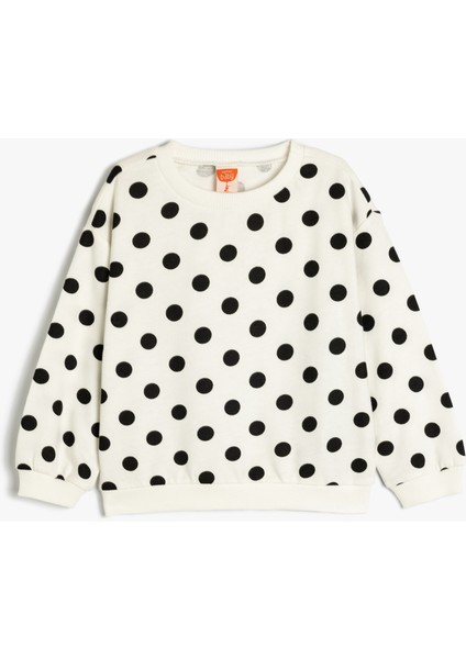 Baskılı Pamuklu Bisiklet Yaka Uzun Kollu Sweatshirt