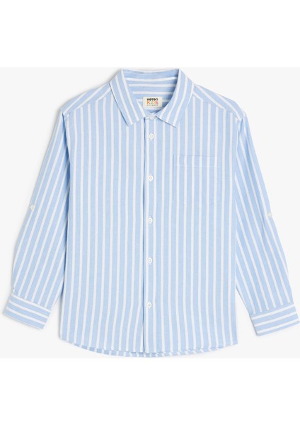 Çizgili Tek Cepli Uzun Kollu Gömlek