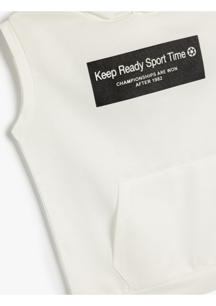 Oversize Kapşonlu Sweatshirt Kolsuz Slogan Baskılı Kanguru Cepli modelleri