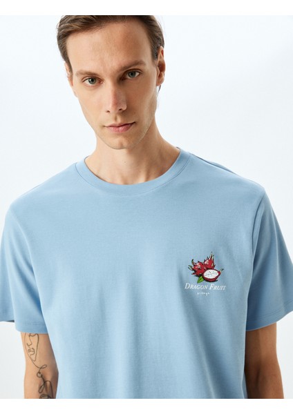Bisiklet Yaka Kısa Kollu Pamuklu Baskılı T-Shirt