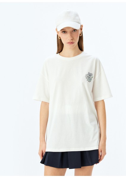 Koala Baskılı Bisiklet Yaka Rahat Kalıp Kısa Kollu T-Shirt