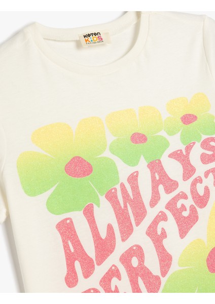 T-Shirt Kısa Kollu Bisiklet Yaka Slogan Baskılı Sim Detaylı Pamuklu modelleri