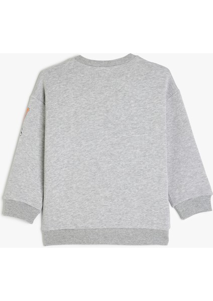 Kolej Baskılı Uzun Kollu Bisiklet Yaka Pamuklu Sweatshirt