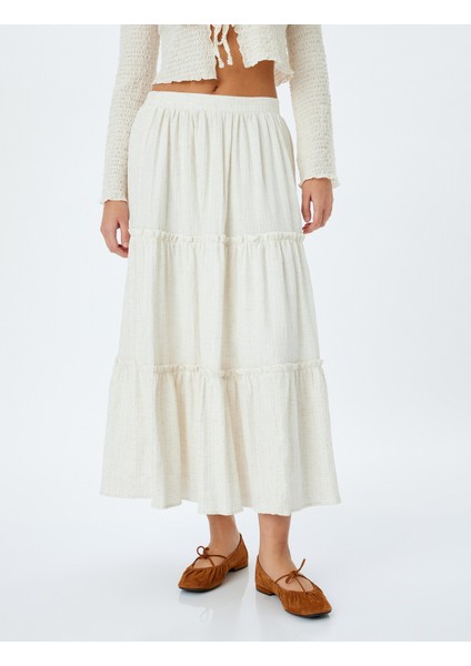 Keten Karışımlı Yüksek Bel Uzun Etek modelleri