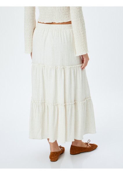 Keten Karışımlı Yüksek Bel Uzun Etek fırsatları